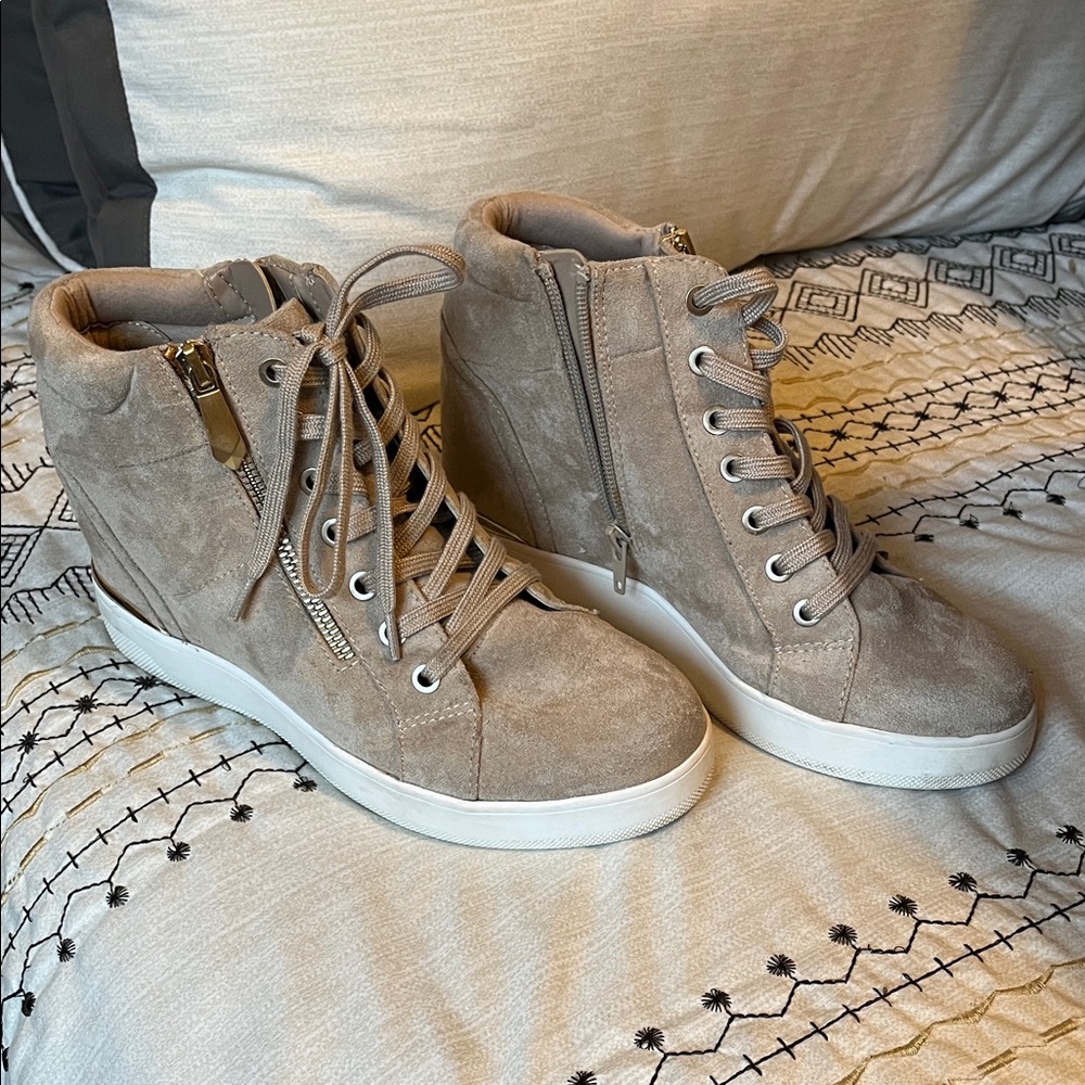 Aldo Beige High-Top Wedge Sneakers